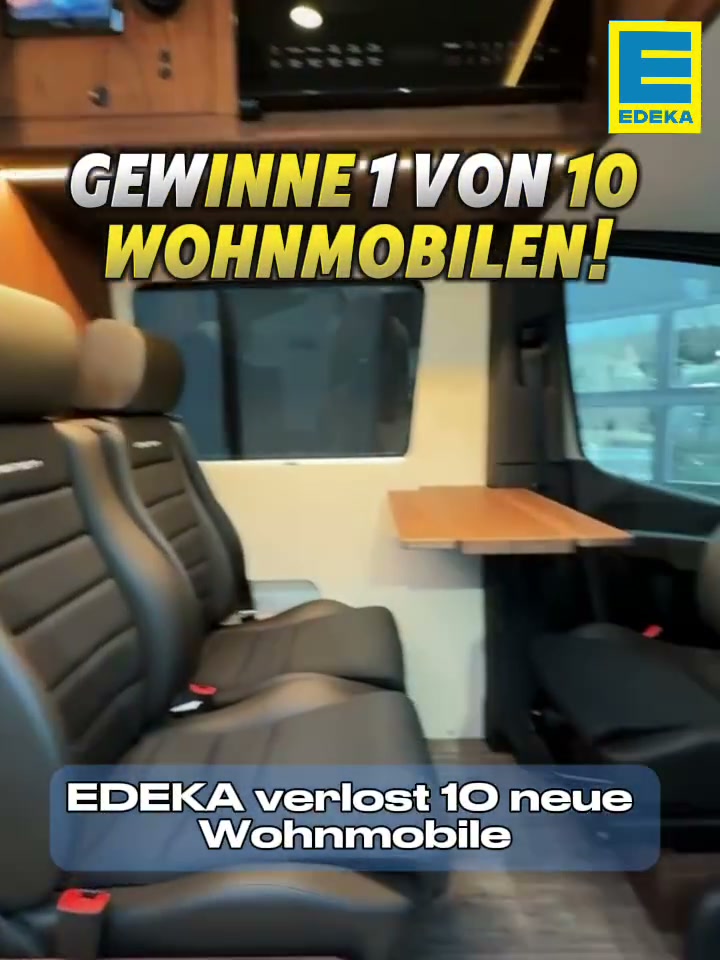 Креатив EDEKA: тёплый интерьер автодома с бело-жёлтой типографикой